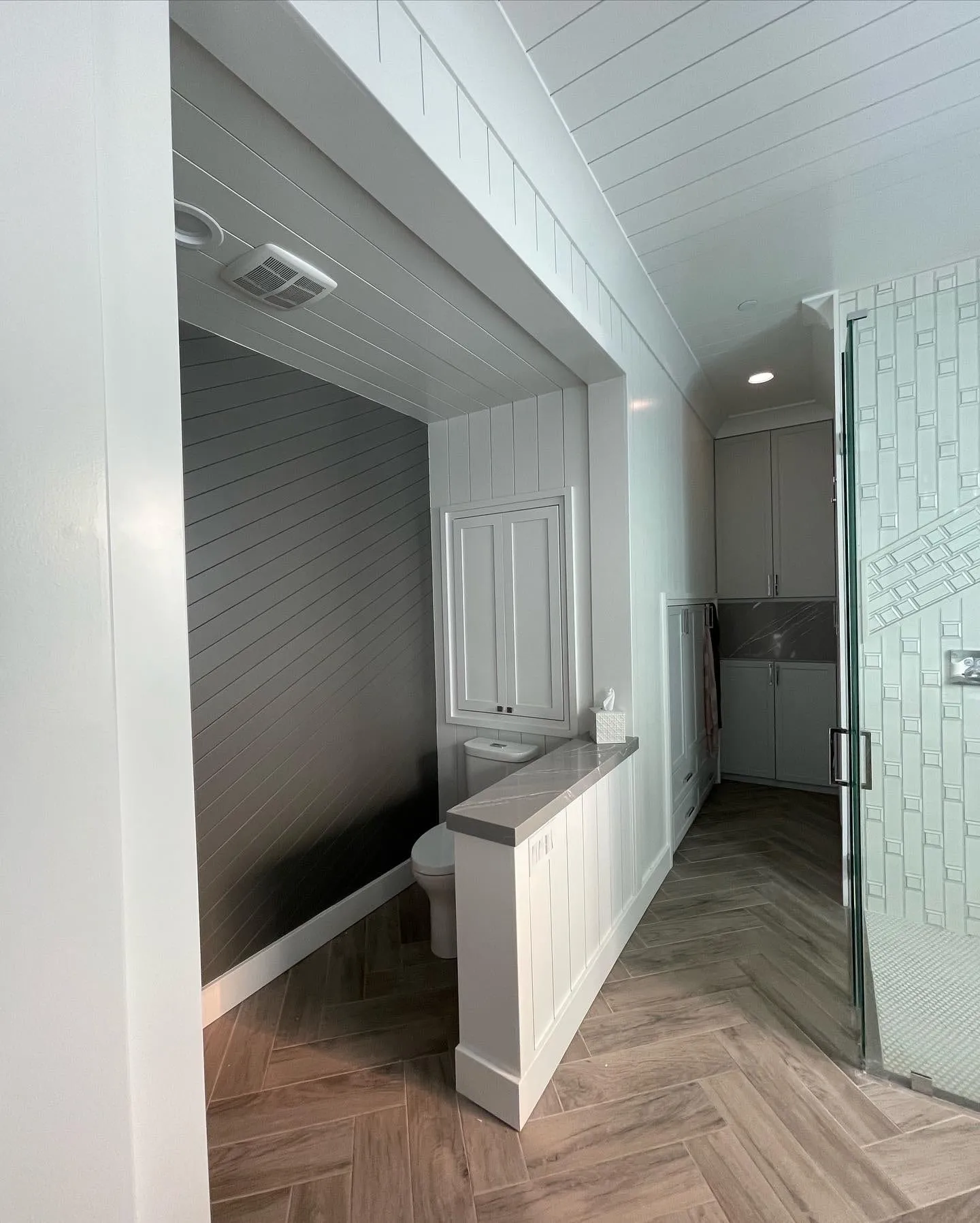 Shiplap Bathroom with Glass Shower by PrimeSpec Construction — photo 2 of 2