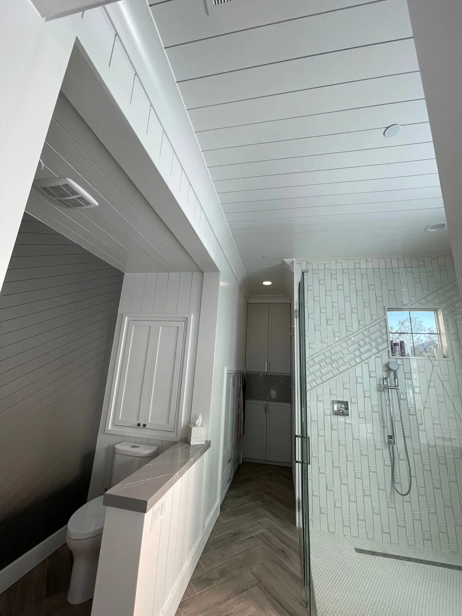 Shiplap Bathroom with Glass Shower by PrimeSpec Construction — photo 1 of 2